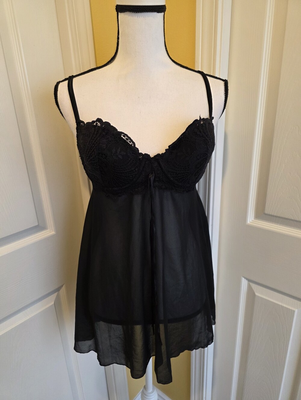 DELICATES WOMEN BLACK BABYDOLL TOP, SIZE M